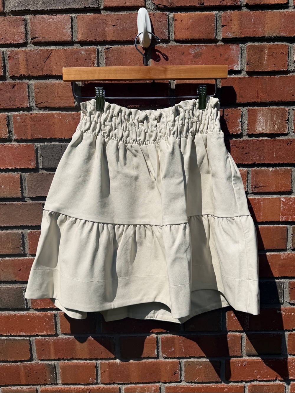 NWT Anthropologie The Sommerset Faux Leather White Smocked Skirt Size S